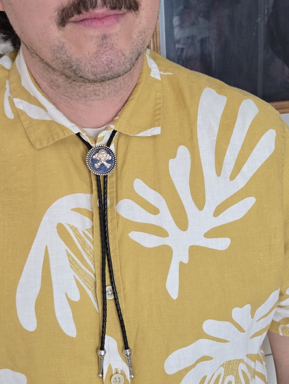 Lapis Silver Skull Western Bolo Tie Punk Pirate Goth Leather Braid Rockstar 70s